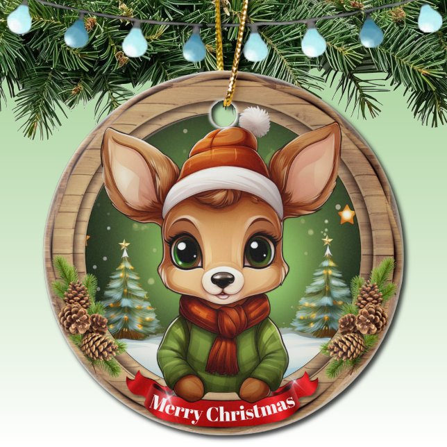 Whimsical Winter Wonderland Woodland Wildlife 🦌🎄 Ceramic Ornament (Custom Whimsical Winter Wonderland Woodland Wildlife Xmas Deer Character Decor Ceramic Ornament 🦌🎄)