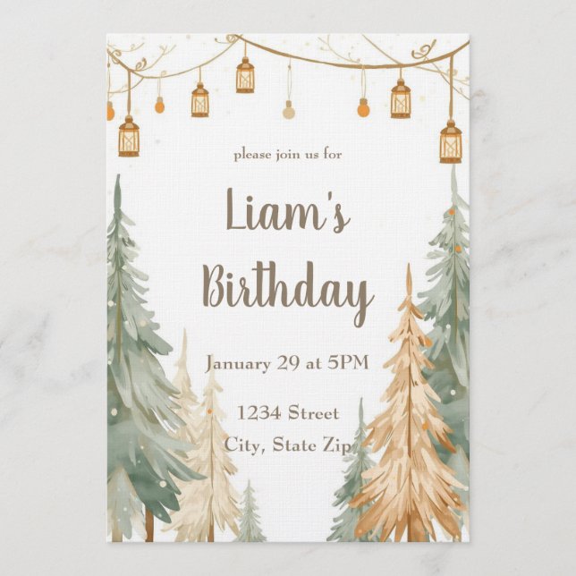 Whimsical Winter Woodland Birthday Invitation (Front)