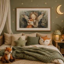 Whimsical Winter Woodland Fairy & Fox Nursery Art
