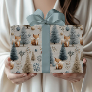 Whimsical Winter Woodland Fox and Christmas Tree  Wrapping Paper