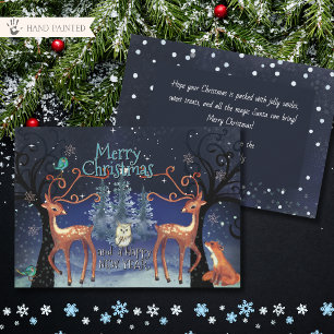 Whimsical Winter Woodland Reindeer Christmas Holiday Card