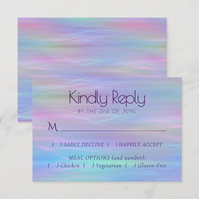 Whimsical Wisps | Holo Fairy Pastel Rainbow Entree RSVP Card (Front/Back)