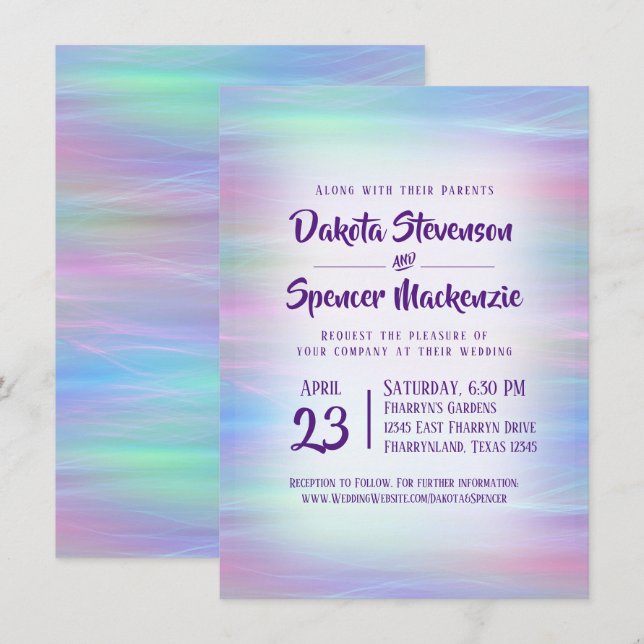 Whimsical Wisps | Holo Fairy Pastel Rainbow Ombre Invitation (Front/Back)
