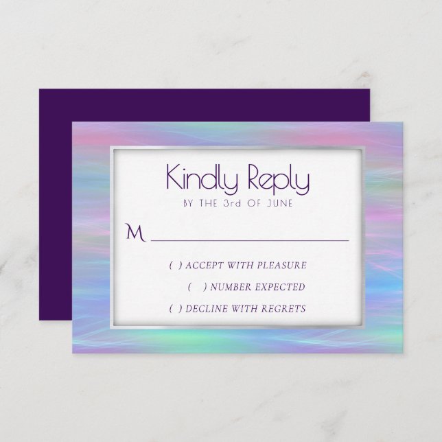 Whimsical Wisps | Holo Fairy Pastel Rainbow Ombre RSVP Card (Front/Back)