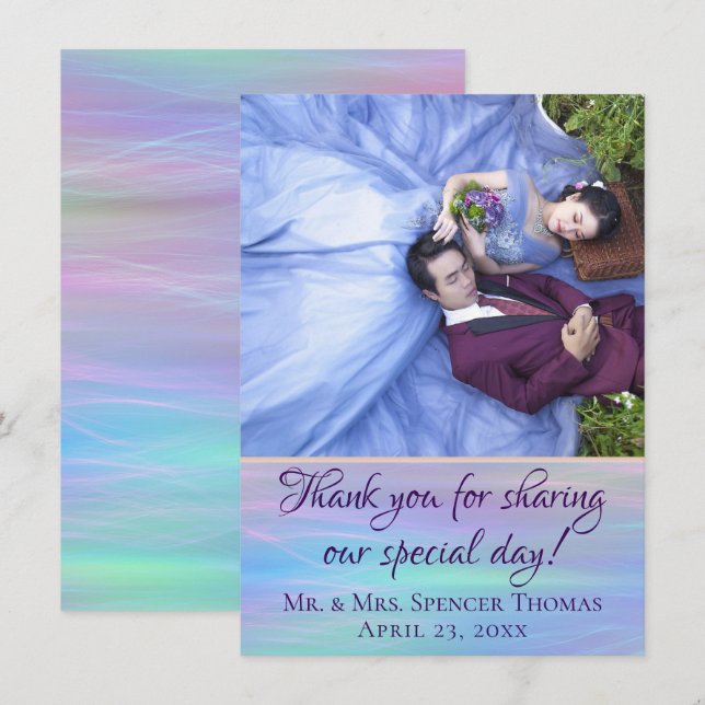 Whimsical Wisps | Holo Fairy Pastel Rainbow Photo Thank You Card (Front/Back)