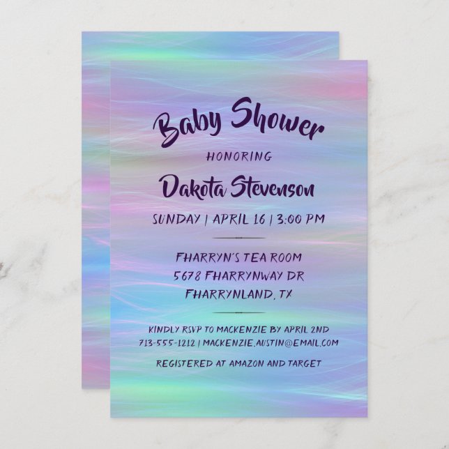 Whimsical Wisps | Holo Fairy Pastel Rainbow Shower Invitation (Front/Back)