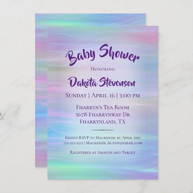 Whimsical Wisps | Holo Fairy Pastel Rainbow Shower Invitation (Front/Back)