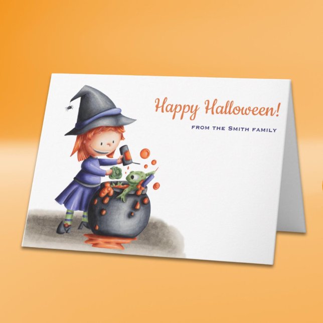Whimsical Witch and Frog in Cauldron Halloween Card (Creator Uploaded)