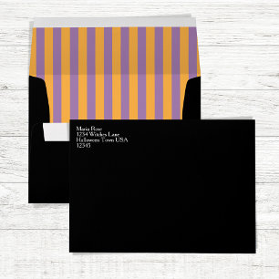 Whimsical Witch Black Cat Cute Halloween Striped Envelope