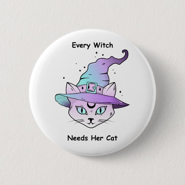 Whimsical Witch Cat 6 Cm Round Badge (Front)