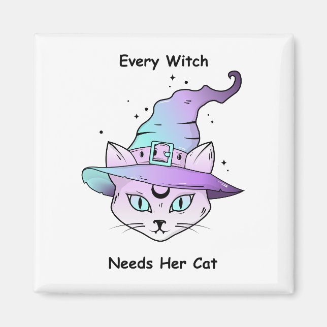 Whimsical Witch Cat Magnet (Front)