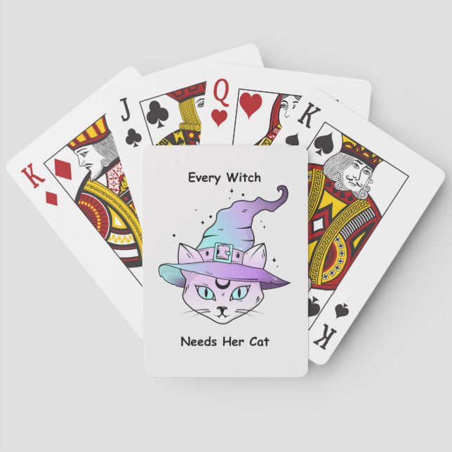 Whimsical Witch Cat Playing Cards (Back)