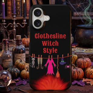 Whimsical Witch Clothesline Halloween Graphic Art