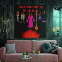 Whimsical Witch Clothesline Halloween Graphic Art