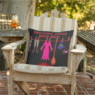 Whimsical Witch Clothesline Halloween Graphic Art Cushion