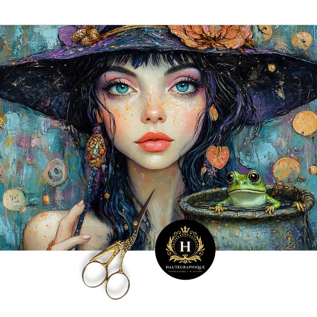 Whimsical Witch & Frog Vintage Halloween Decoupage Tissue Paper (Creator Uploaded)