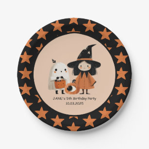 Whimsical Witch& Ghost Halloween Birthday Party Paper Plate