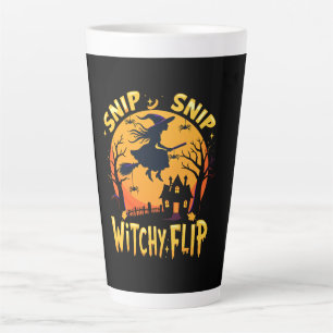 Whimsical Witch Halloween Design - Snip Snip Flip Latte Mug