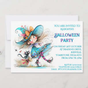 *Whimsical Witch Halloween Party Invitation