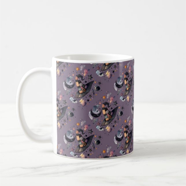 Whimsical Witch Hat and Celestial Magic Coffee Mug (Left)