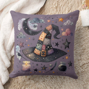 Whimsical Witch Hat and Celestial Magic Cushion