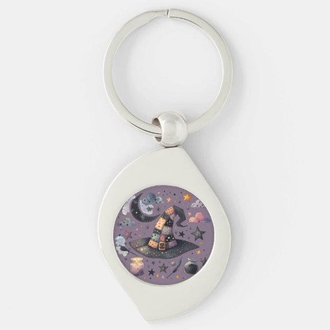 Whimsical Witch Hat and Celestial Magic Key Ring (Front)