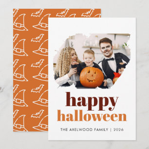 Whimsical Witch Hat Pattern Halloween 1 Photo Holiday Card