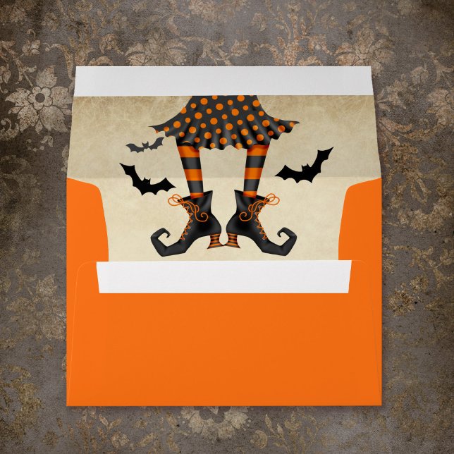 Whimsical Witch in Striped Stockings Halloween Envelope (Creator Uploaded)