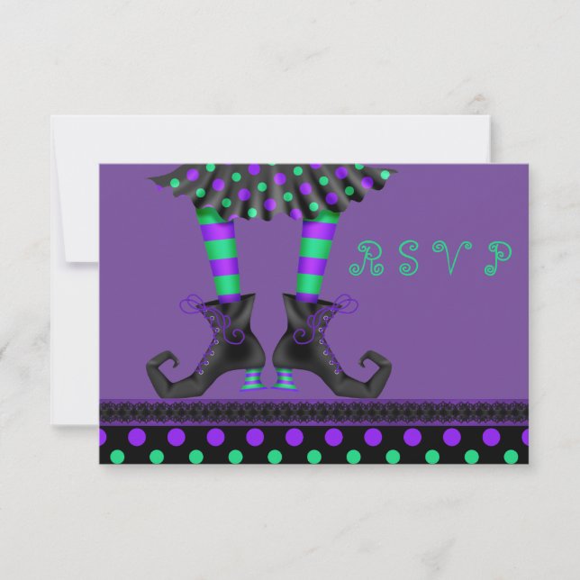 Whimsical Witch Legs Halloween Party RSVP (Front)