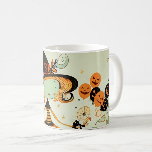 whimsical/witch/pumpkin/fall coffee mug (Front Right)