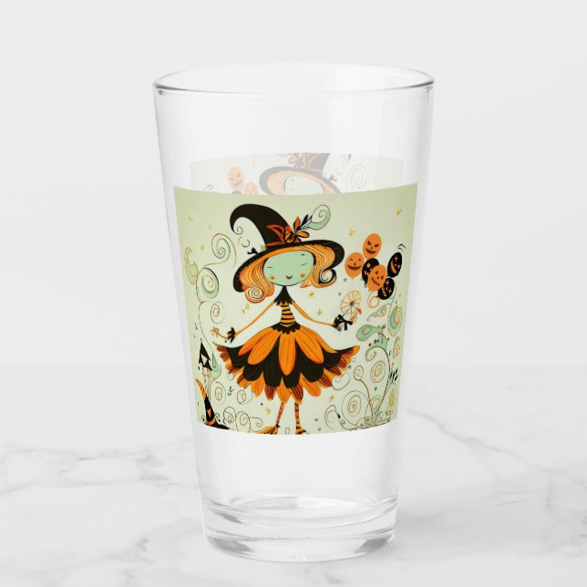 whimsical/witch/pumpkin/fall glass (Front)