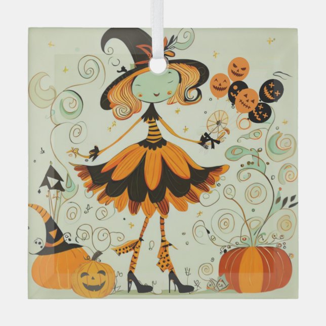 whimsical/witch/pumpkin/fall glass tree decoration (Front)