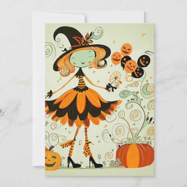 whimsical/witch/pumpkin/fall holiday card (Front)