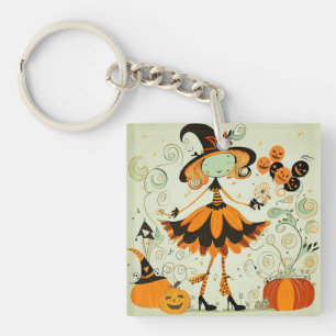 whimsical/witch/pumpkin/fall key ring