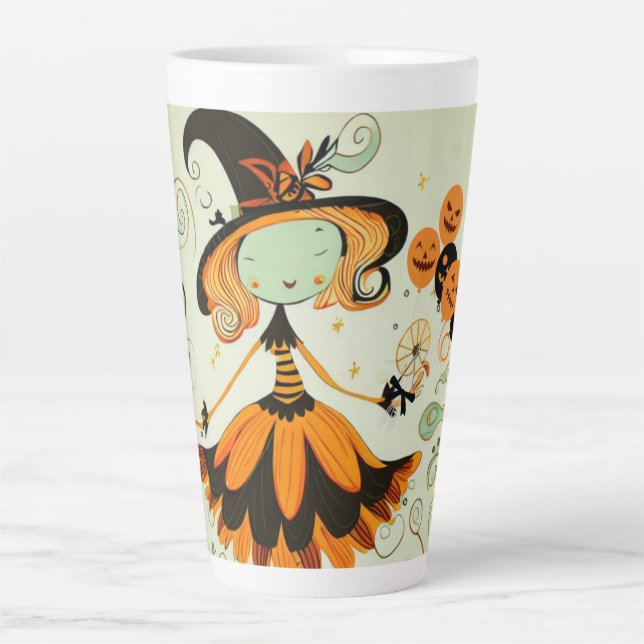 whimsical/witch/pumpkin/fall latte mug (Front)