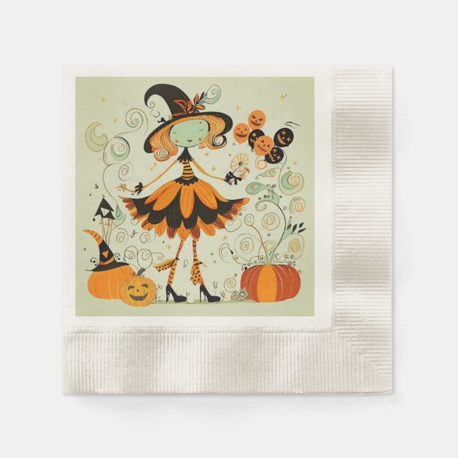 whimsical/witch/pumpkin/fall napkin (Front)