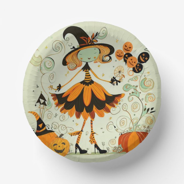 whimsical/witch/pumpkin/fall paper plate (Front)