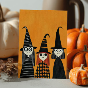 Whimsical Witches Cute and Spooky Halloween Postcard
