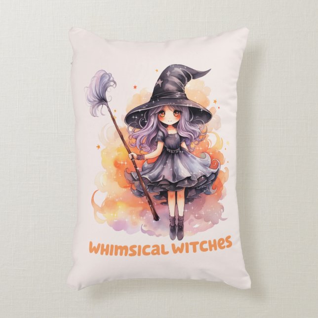 Whimsical Witches – Cute Halloween Witch Decorative Cushion (Front(Vertical))
