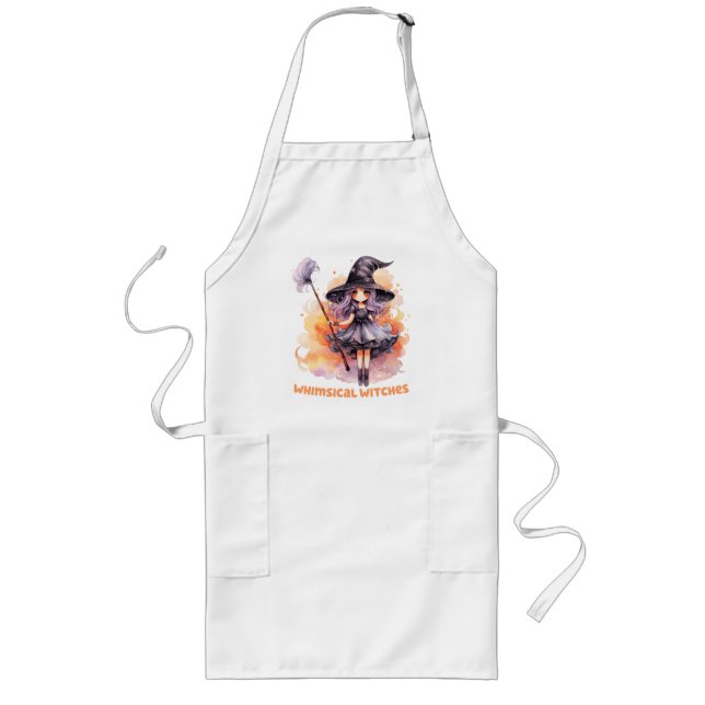 Whimsical Witches – Cute Halloween Witch Long Apron (Front)