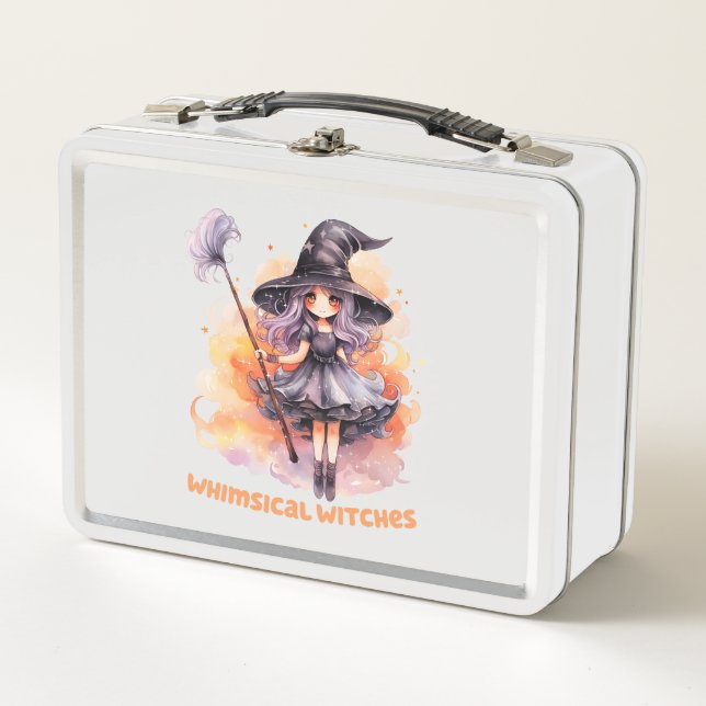 Whimsical Witches – Cute Halloween Witch Metal Lunch Box (Front)