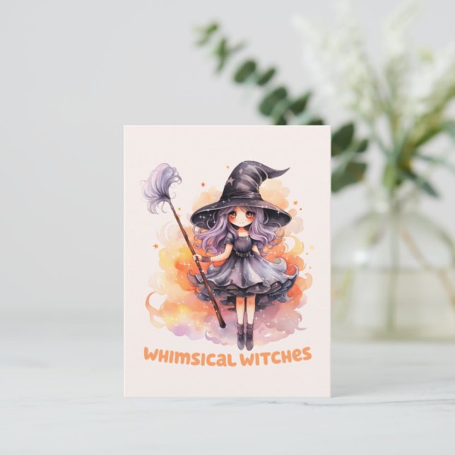 Whimsical Witches – Cute Halloween Witch Postcard (Standing Front)