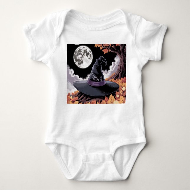 Whimsical Witch's Hat, Witch's Halloween Hat,  Baby Bodysuit (Front)