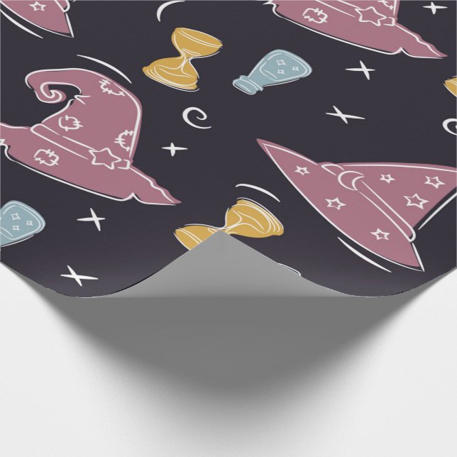 Whimsical Wizard Hat Wrapping Paper (Corner)