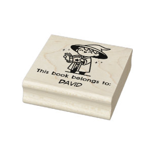 Whimsical Wizard "This Book Belongs To" Rubber Stamp