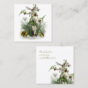 Whimsical Woman and Magical Creatures Square Business Card