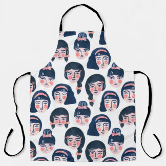 Whimsical Women: Cartoon Face Art Apron