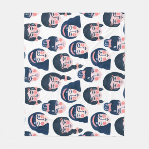 Whimsical Women: Cartoon Face Art Fleece Blanket