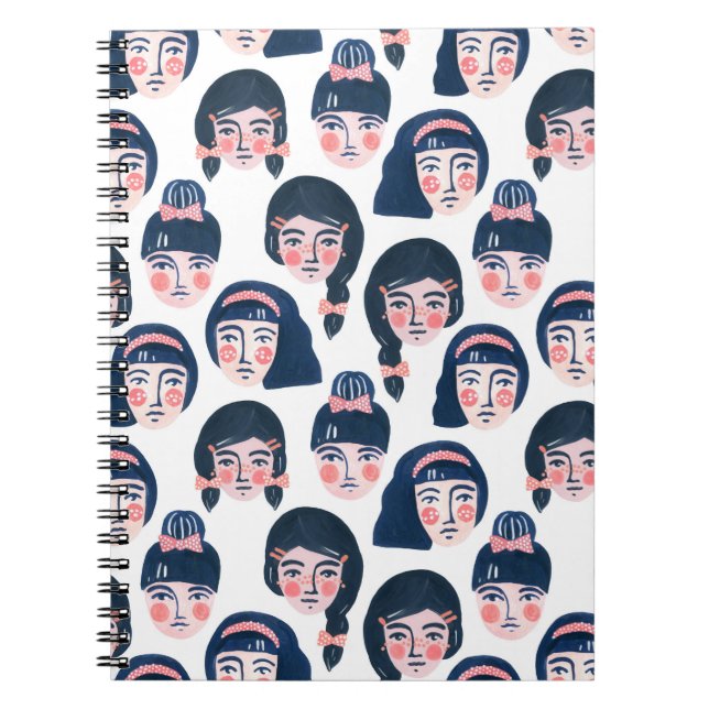 Whimsical Women: Cartoon Face Art Notebook (Front)