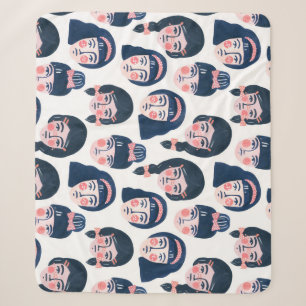 Whimsical Women: Cartoon Face Art Sherpa Blanket